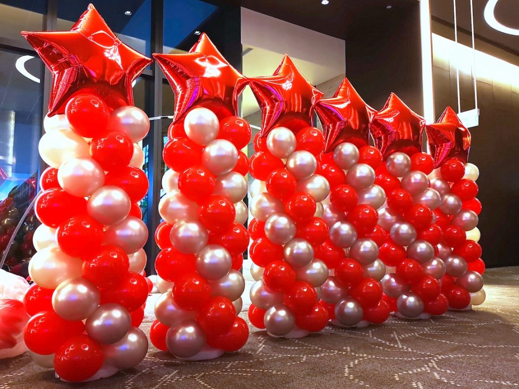 Red and Silver Balloon Star Pillars