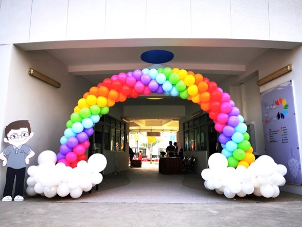 Rainbow Balloon Arch with Clouds