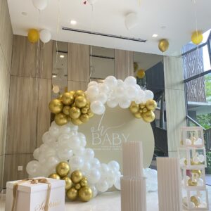 Party Balloon Backdrop with 1 Large Round Baby Shower Panel