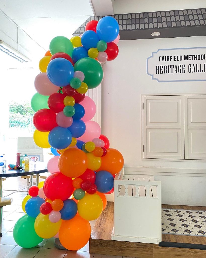 orangic rainbow balloon garland decor