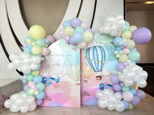 Pastel Balloon Decorations with Printed Backdrop