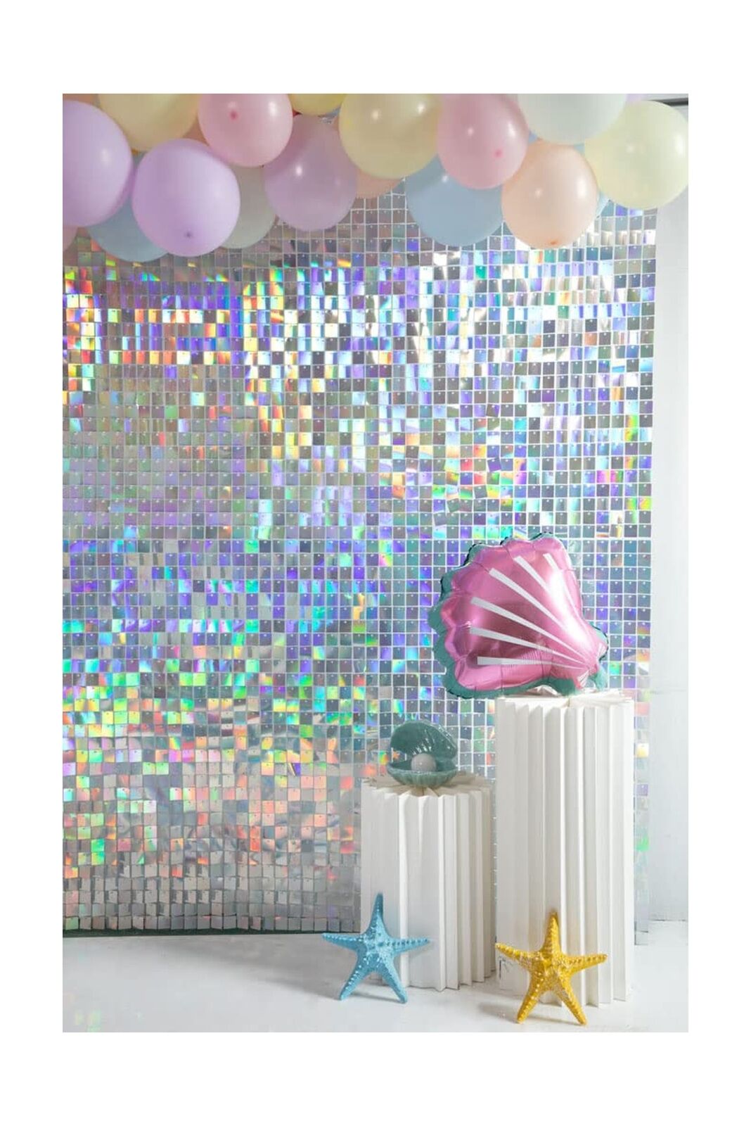 Shimmer Wall Backdrop Iridescent Silver Sequin