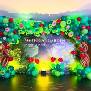 Colourful balloon wall backdrop decorations in Singapore set up for a celebration event