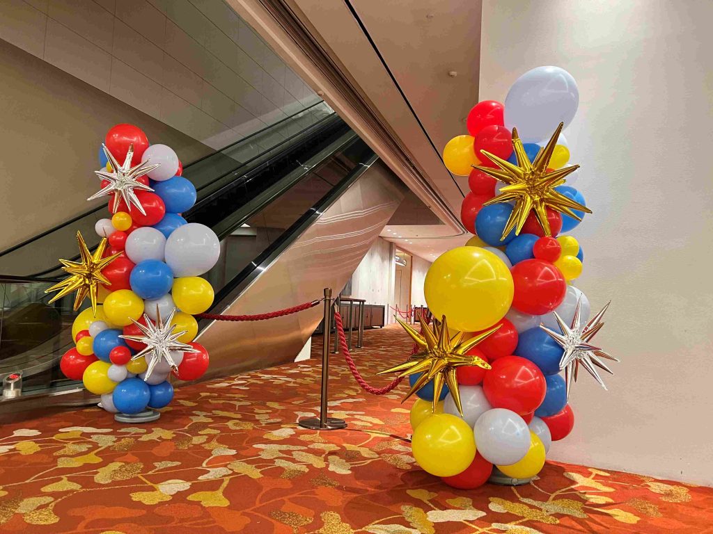 starburst colourful organic balloon columns