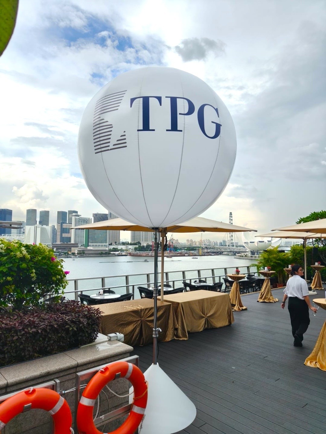 Branded advertising balloon at a Marina Bay corporate event in Singapore