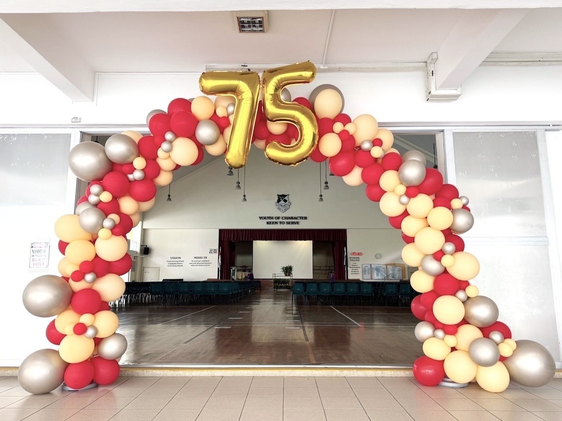 Organic arch Balloon Decorations Singapore for school 75th anniversary celebration