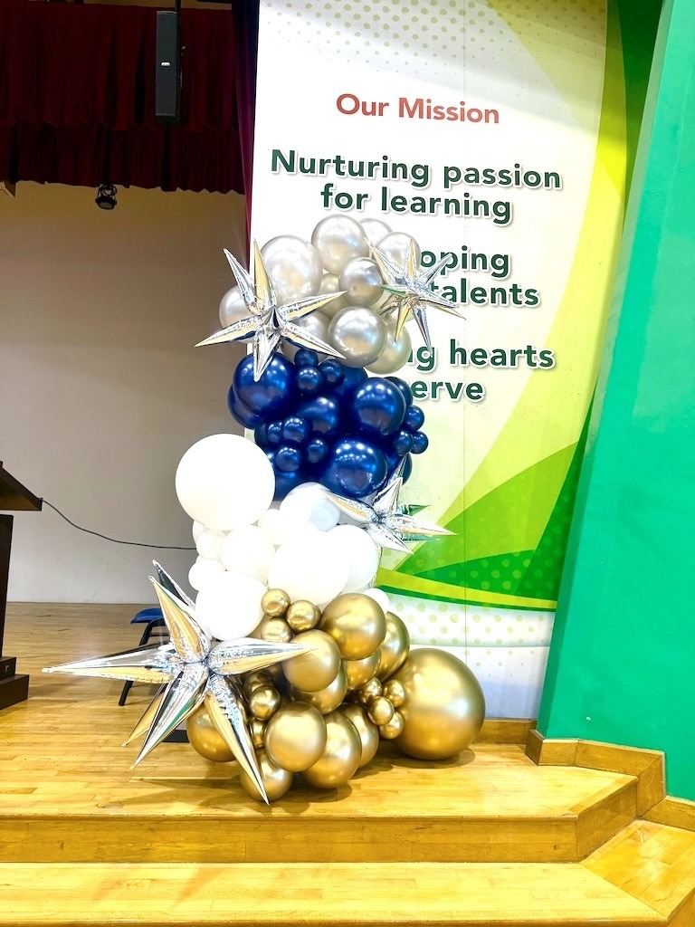 Organic balloon column Balloon Decorations Singapore for school stage backdrop