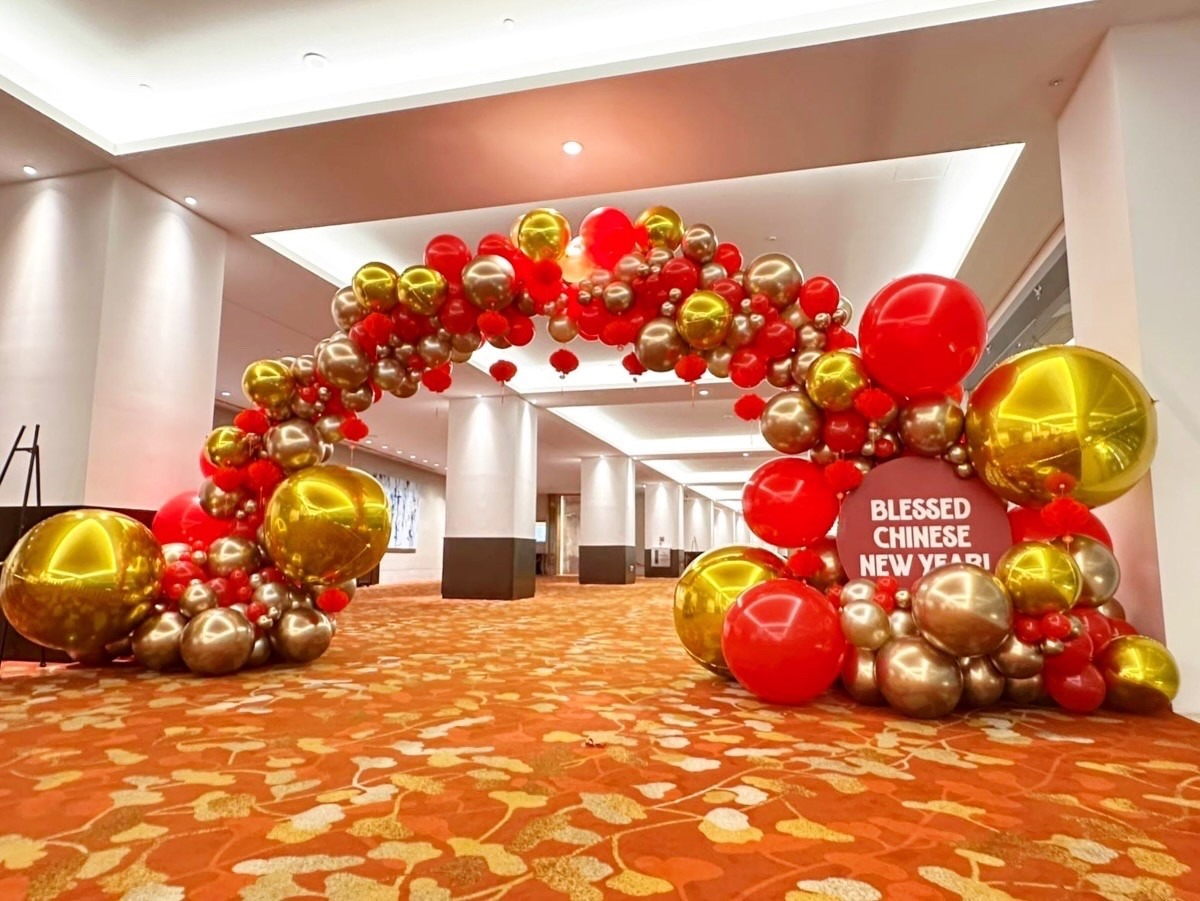 Balloon Decoration Singapore: Complete Setup Checklist for Perfect Events 10 Chinese New Year organic balloon arch in red and gold colours Singapore
