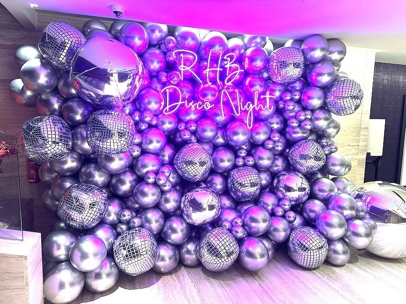 Chrome balloon wall for disco night corporate event balloon decorations Singapore