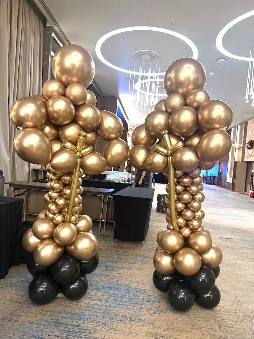 Chrome gold and black balloon columns corporate event balloon decorations Singapore
