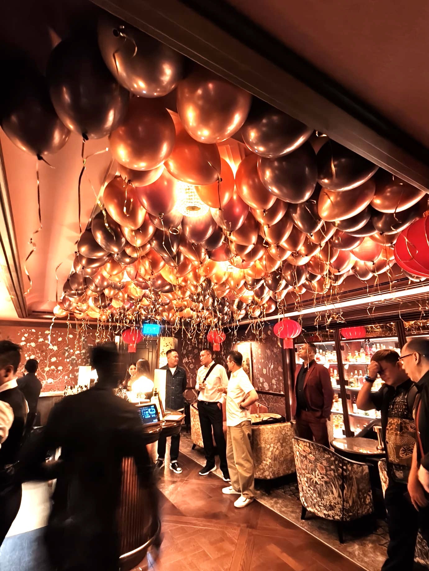 Chrome black helium balloon ceiling at lounge party Singapore