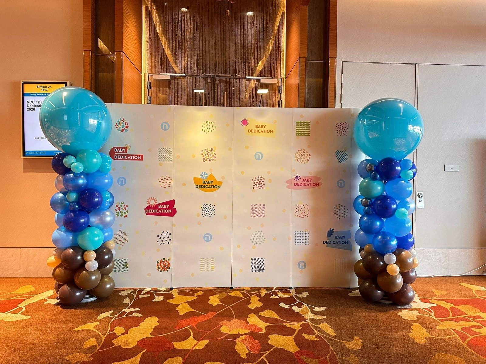Balloon columns baby dedication event backdrop Singapore