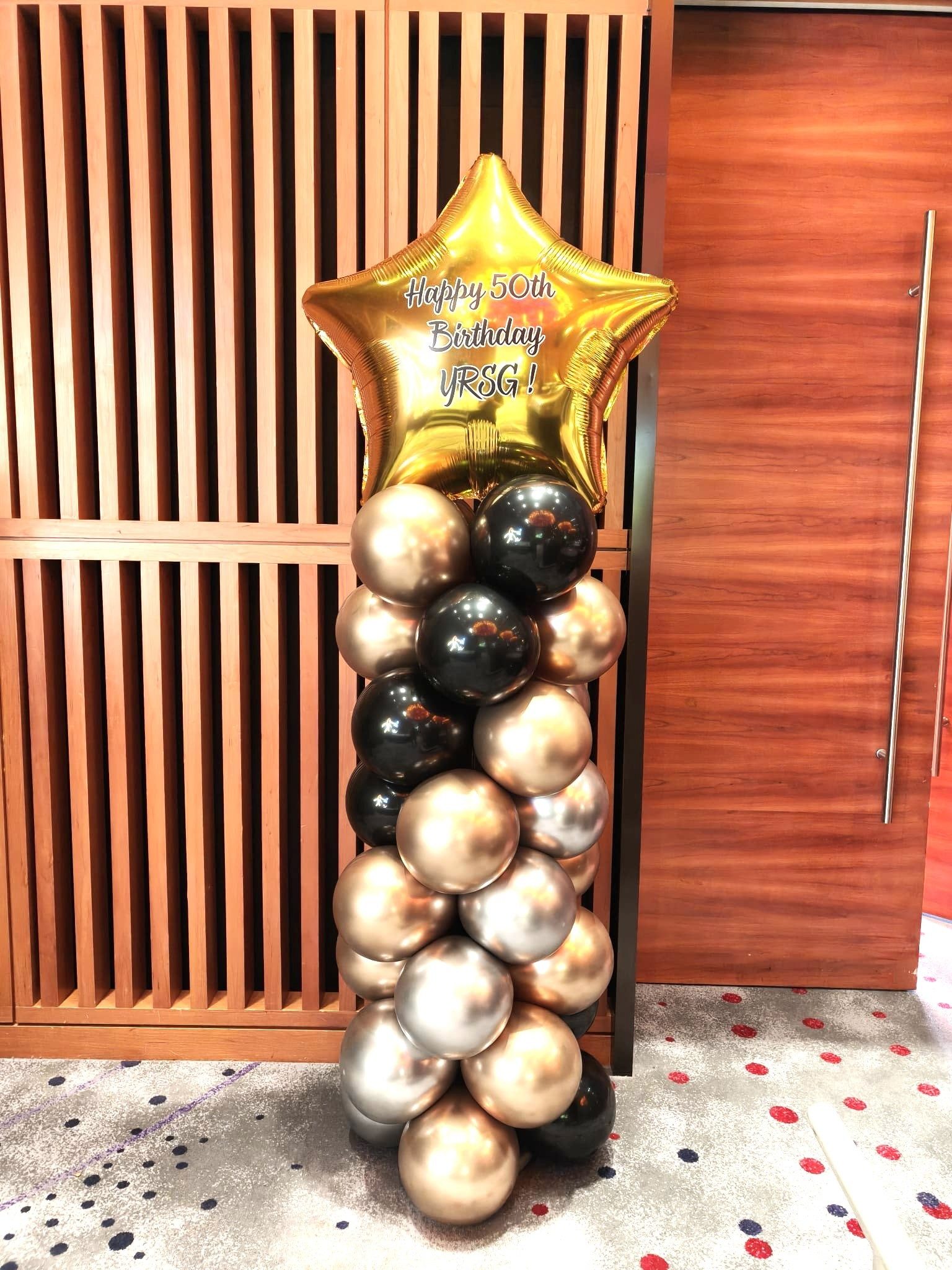 Customised Balloon Sculptures 12 Custom balloon column gold black birthday celebration Singapore